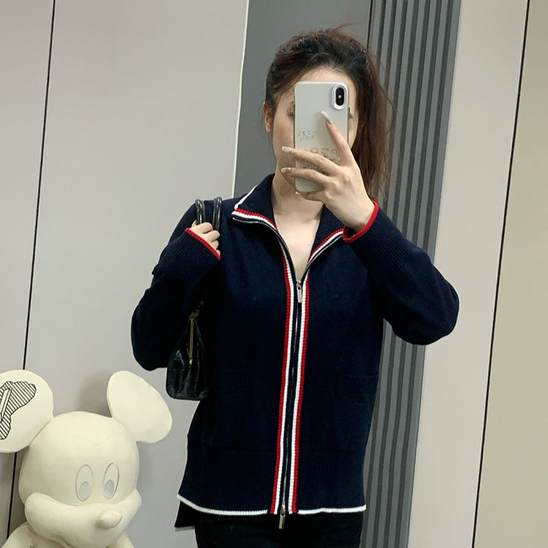 Шерстяной свитер с воротником-стойкой и двойной молнией