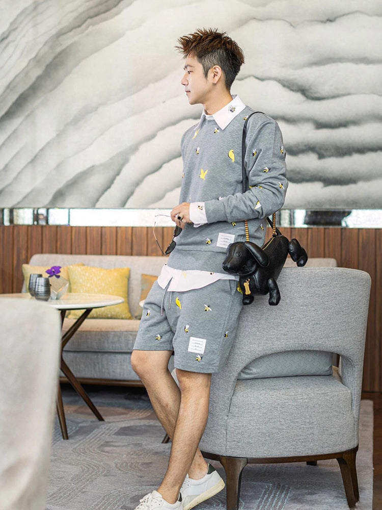 Bird and Bee Embroidered Zip-Up Hooded Cardigan(副本) THOM TREND