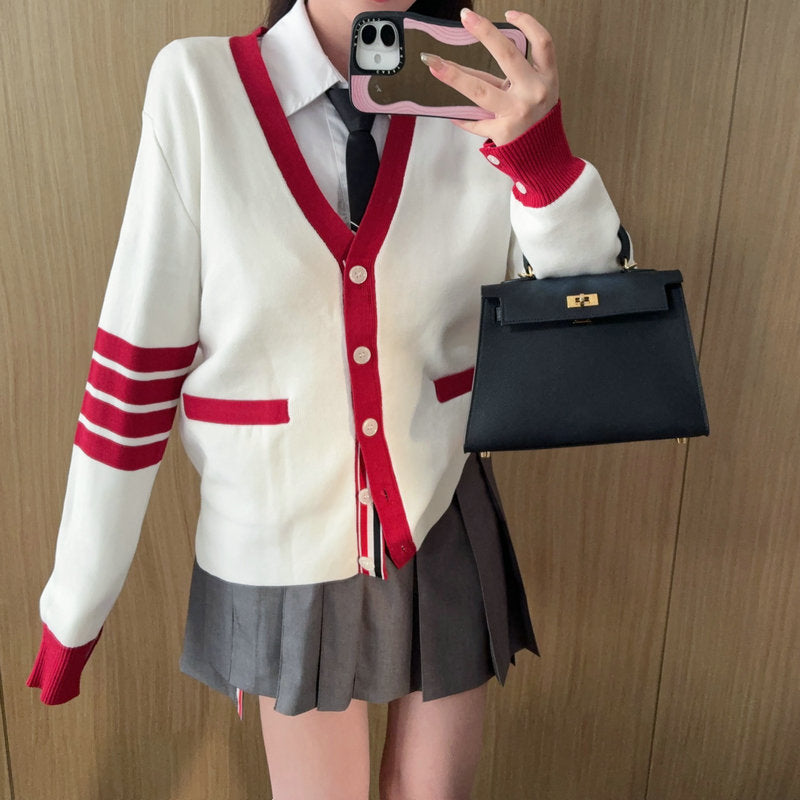 2025SS Contrast color rugby cardigan THOM TREND