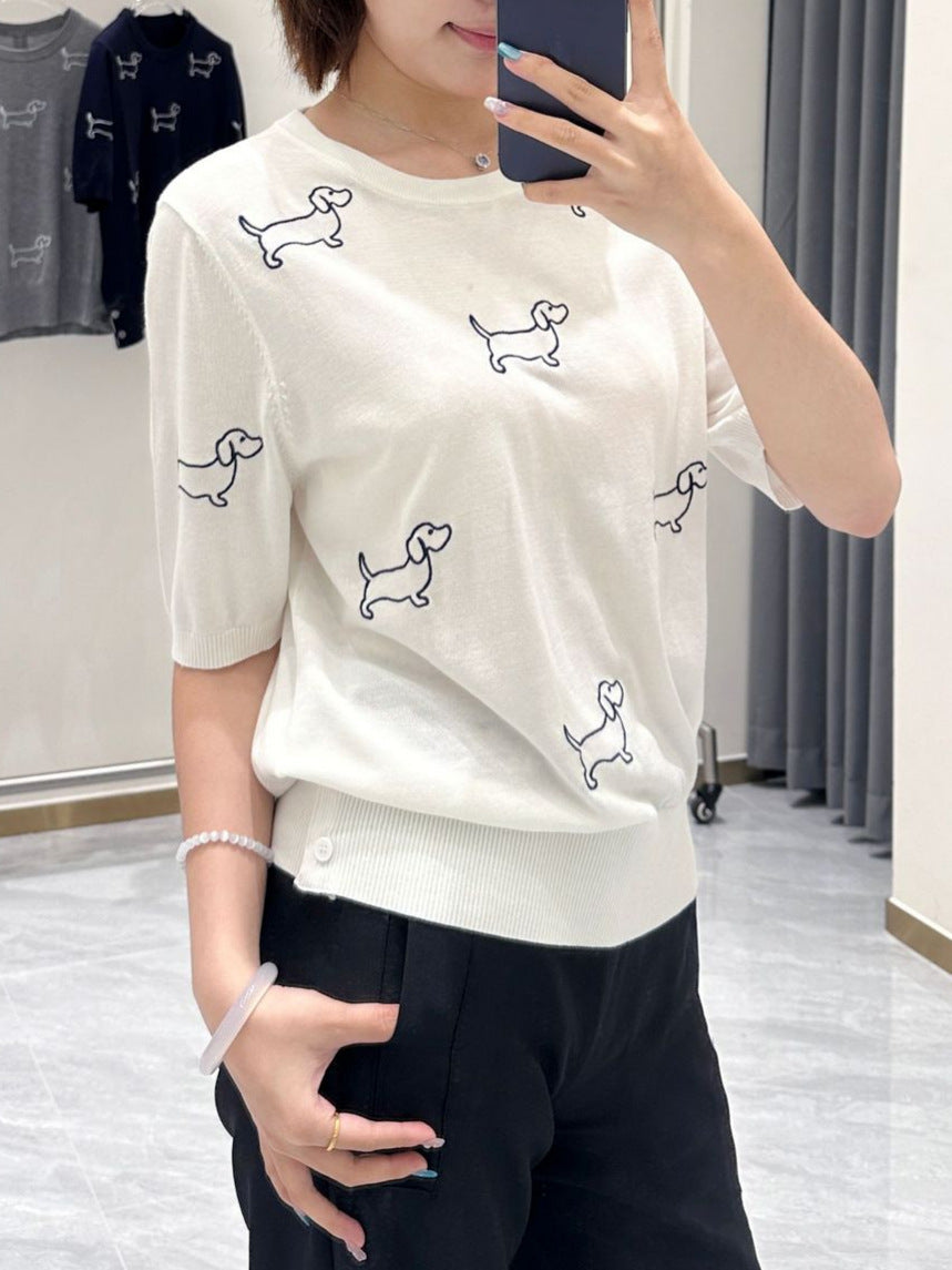 Women's Puppy Rose Embroidery Short Sleeve(副本) THOM TREND