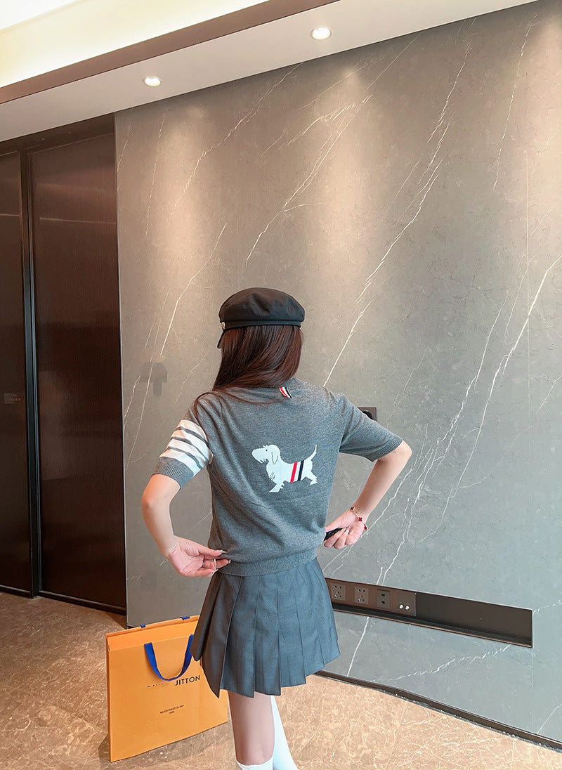 Women's Tricolor Short Sleeve Sweater(复制) THOM TREND