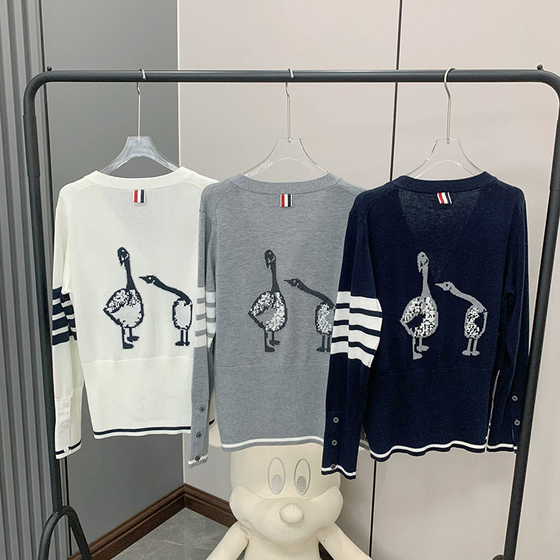 2025SS Back goose V-neck cardigan THOM TREND