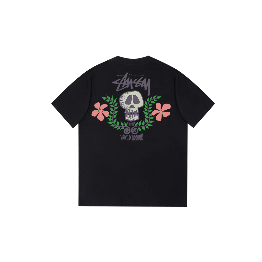 skull and flower print T-shirt