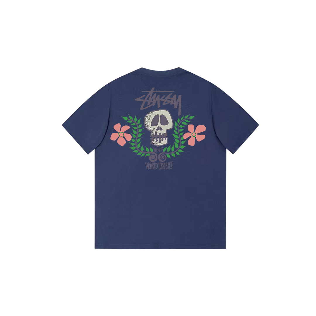skull and flower print T-shirt
