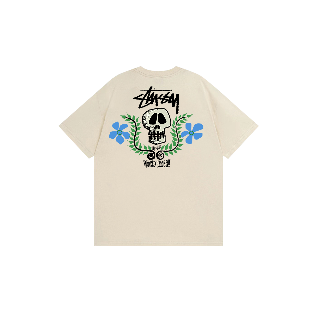 skull and flower print T-shirt