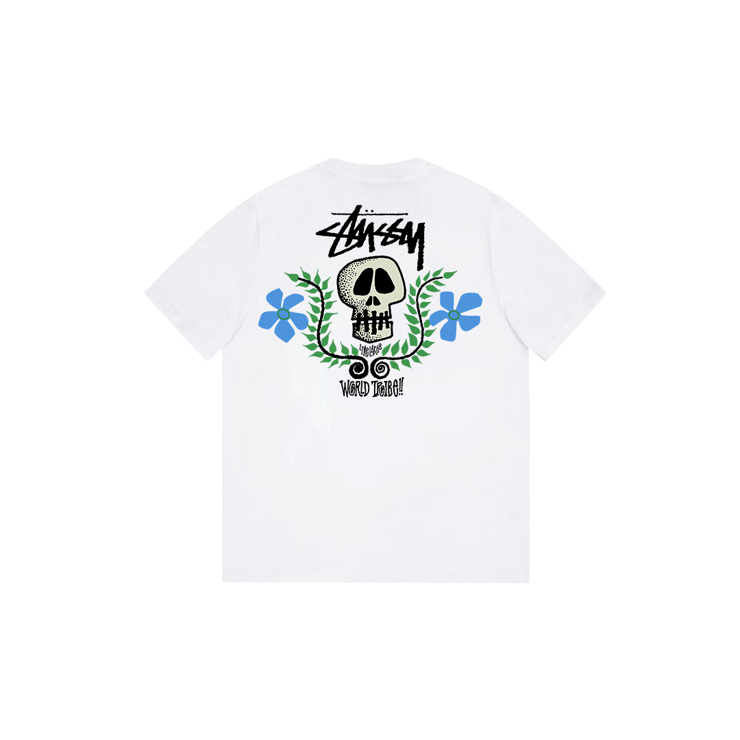 skull and flower print T-shirt