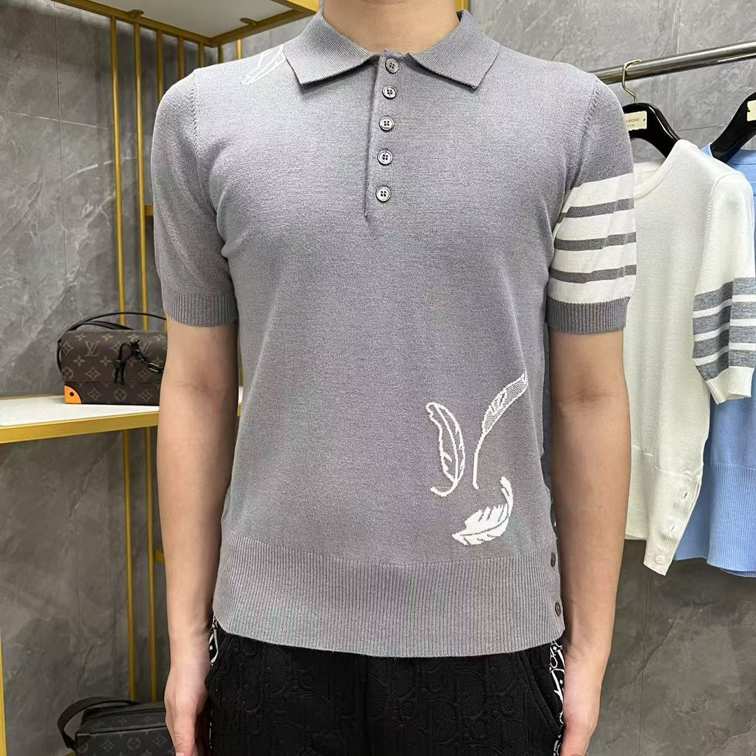 2025 SS Men's Feather Leaf POLO Short Sleeve THOM TREND