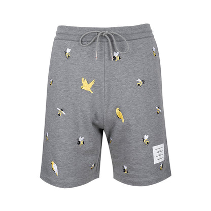 Bee and bird embroidered shorts