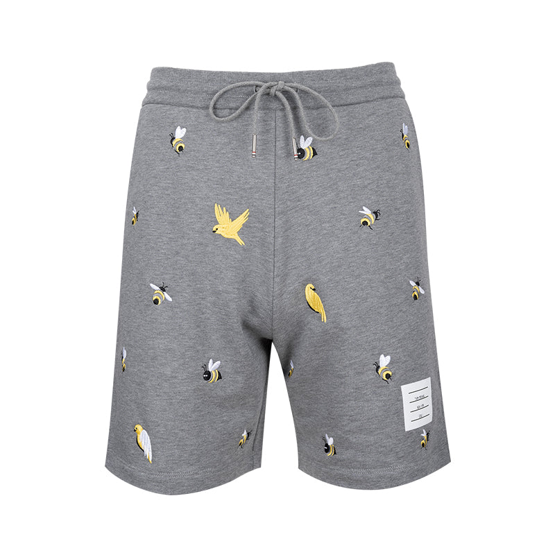 Bee and bird embroidered shorts