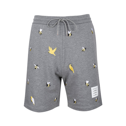 Bee and bird embroidered shorts