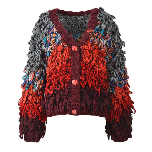 2025SS Colorful woven tassel sweater coat THOM TREND