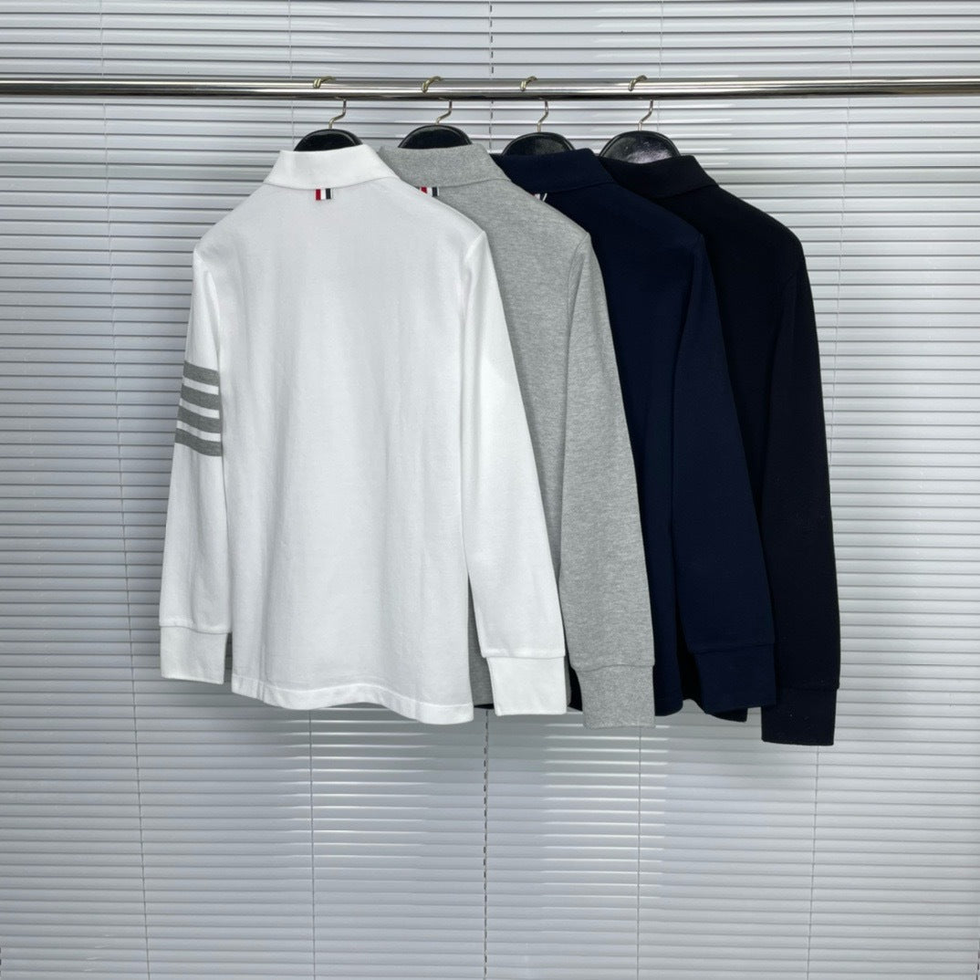 2025SS Four-bar lapel long-sleeved T-shirt THOM TREND