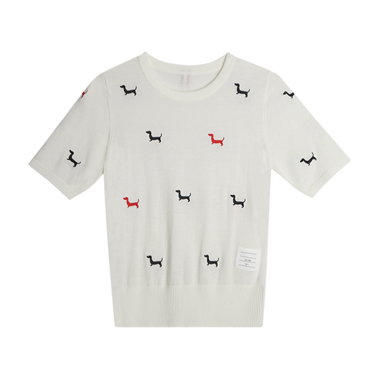 2025SS Women's Puppy Embroidered T-shirt THOM TREND