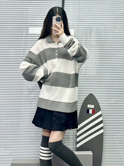 2025SS Women's Striped Polo Sweater THOM TREND