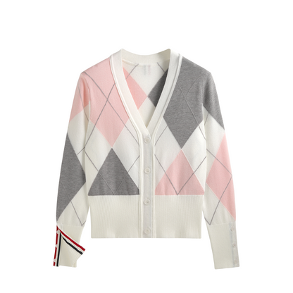 2025SS Diamond-patterned contrast cardigan THOM TREND