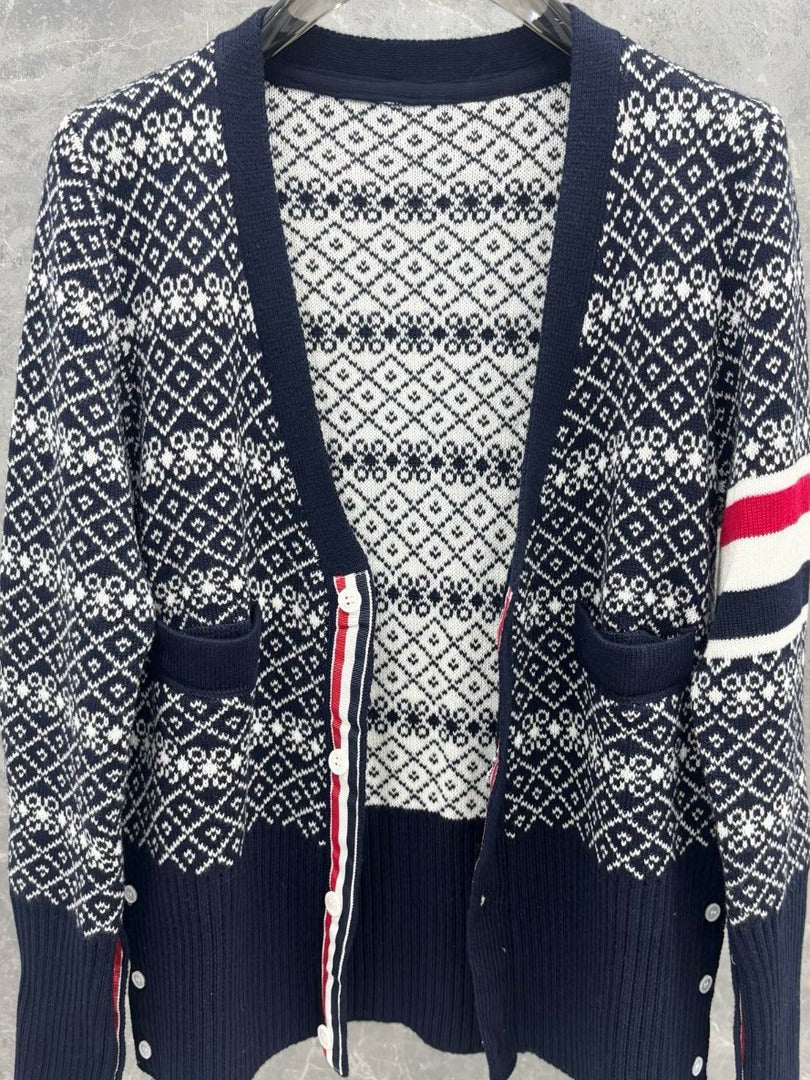 2025SS Plaid V-neck cardigan THOM TREND