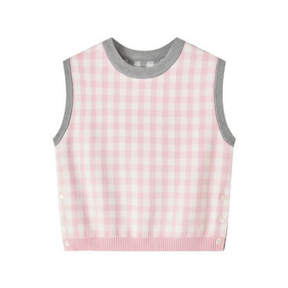 2025SS Pink and gray patchwork vest