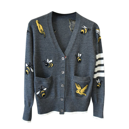 2025SS  Bee and bird embroidered cardigan THOM TREND