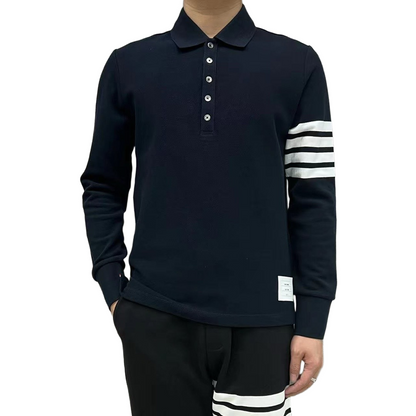 2025SS Four-bar lapel long-sleeved T-shirt THOM TREND