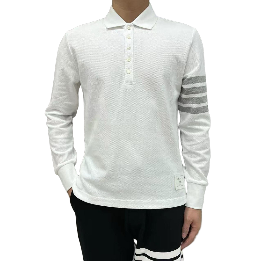 2025SS Four-bar lapel long-sleeved T-shirt THOM TREND