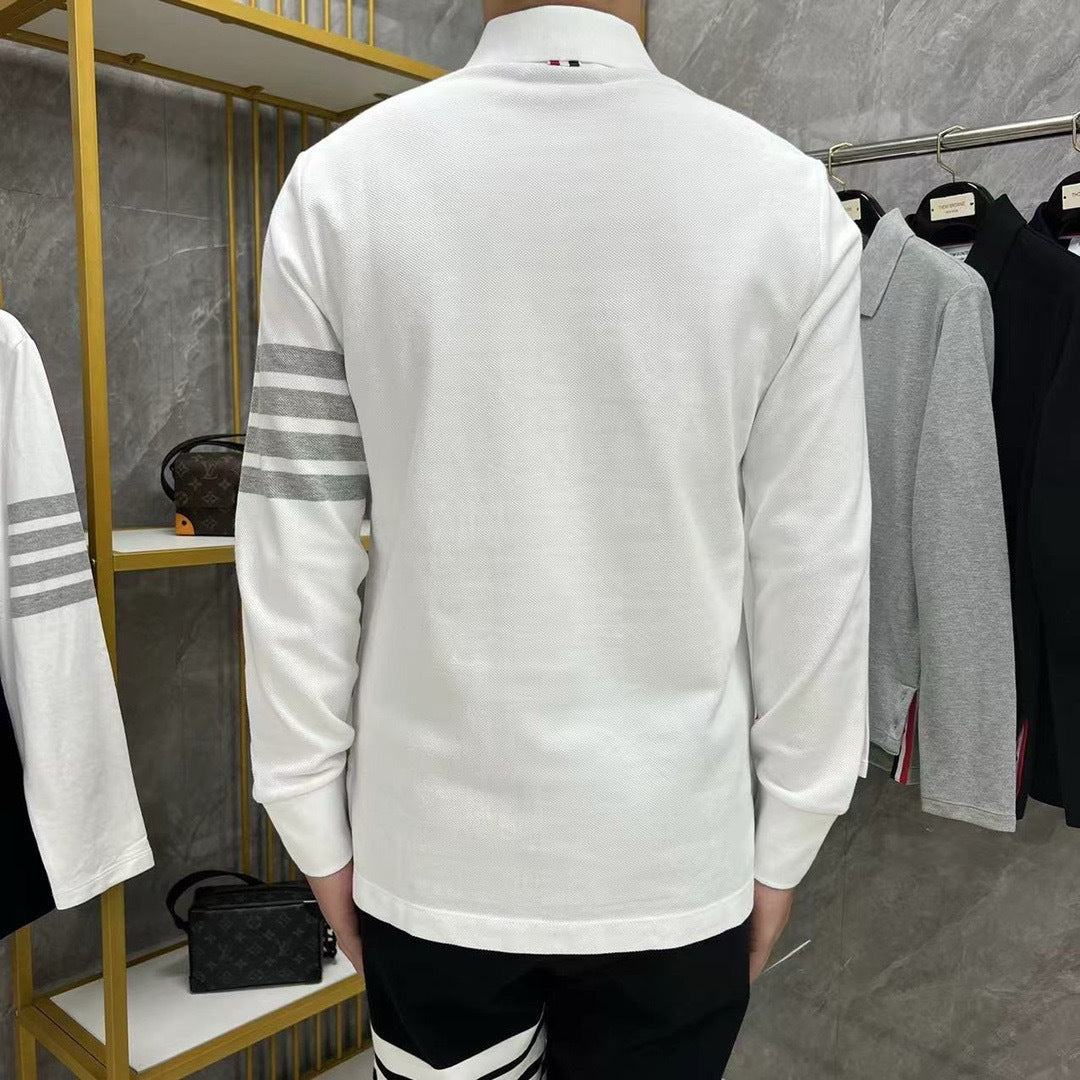 2025SS Four-bar lapel long-sleeved T-shirt THOM TREND