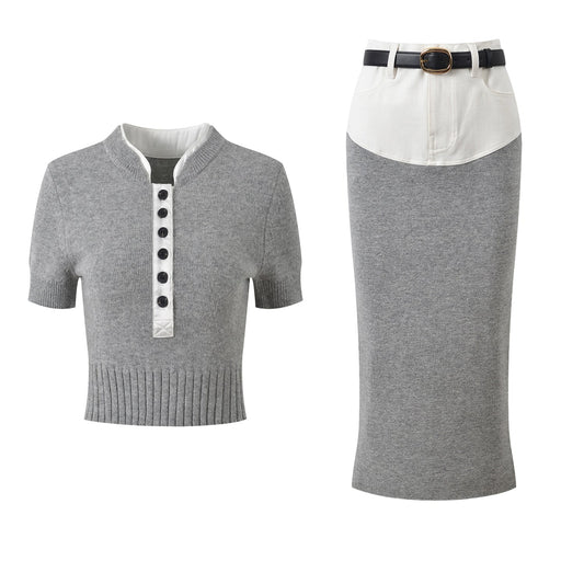 Short-sleeved knitted top + hip skirt THOM TREND