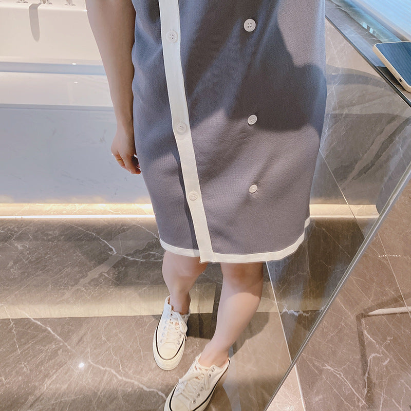 V넥 티셔츠 니트 드레스