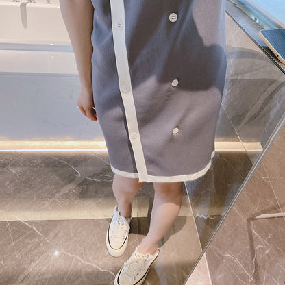 V넥 티셔츠 니트 드레스