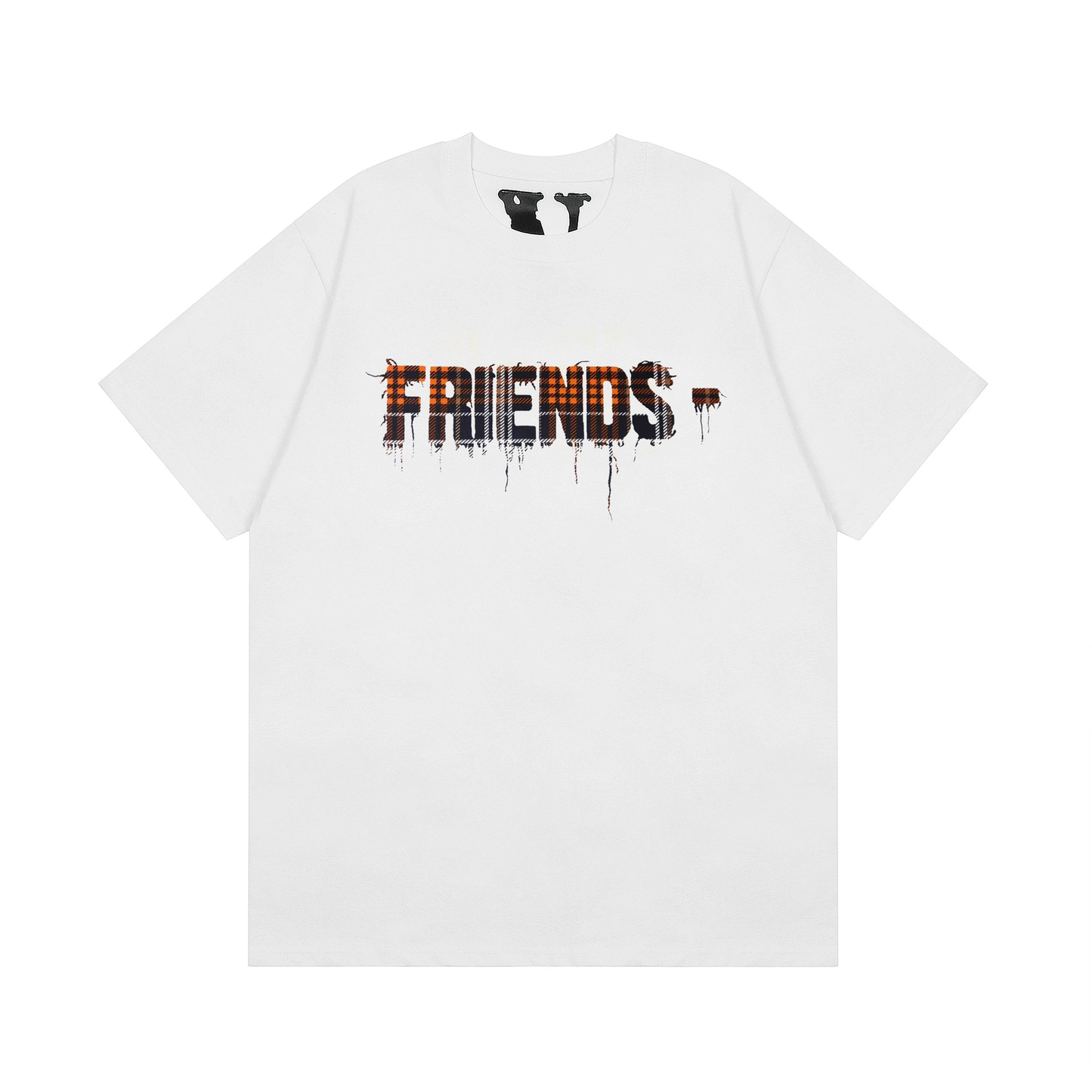 Plaid V-neck embroidered T-shirt