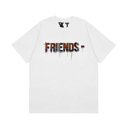 Plaid V-neck embroidered T-shirt