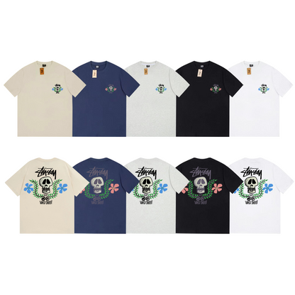 skull and flower print T-shirt