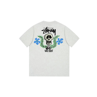 skull and flower print T-shirt