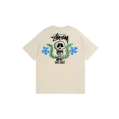 skull and flower print T-shirt