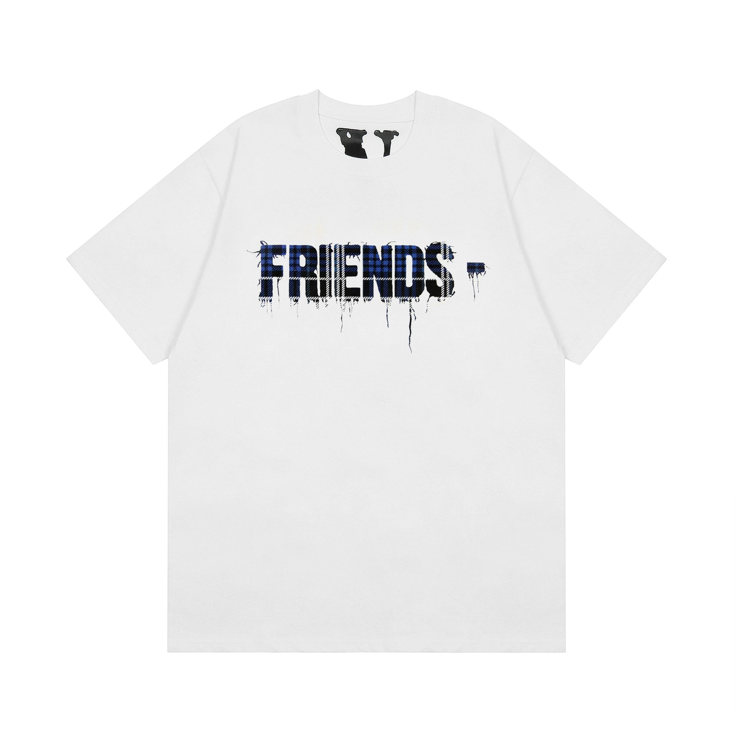 Plaid V-neck embroidered T-shirt